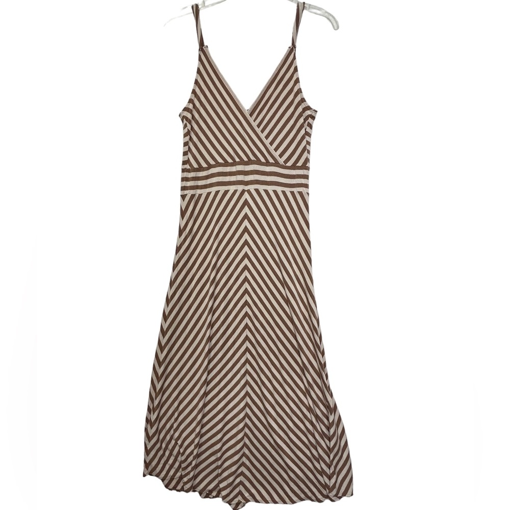 Nine West brown cream stripe midi maxi sleeveless dress‎ womens medium.